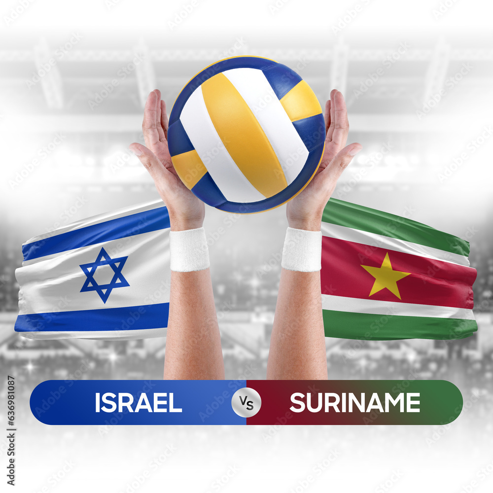 Israel vs Suriname national teams volleyball volley ball match competition concept.