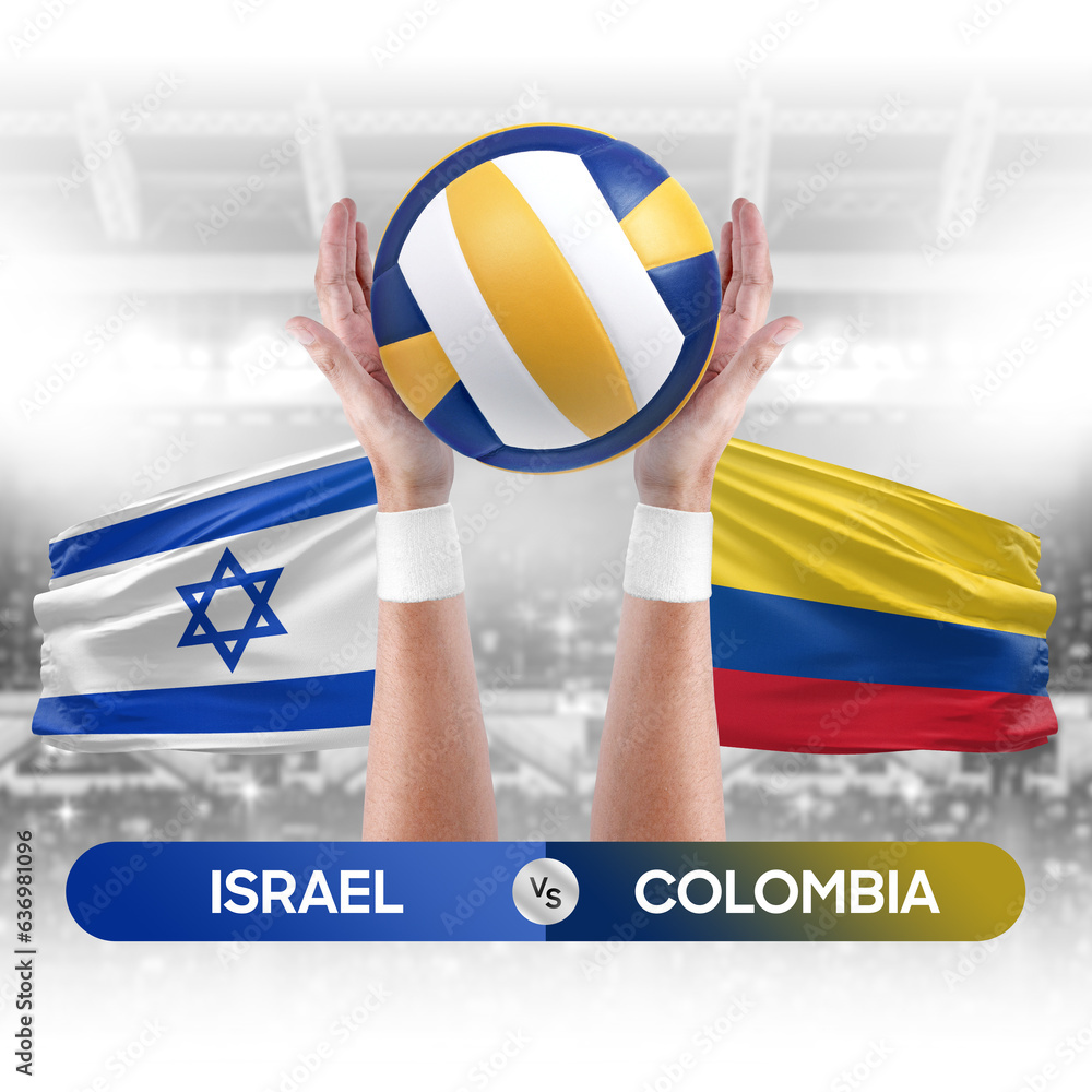 Israel vs Colombia national teams volleyball volley ball match competition concept.