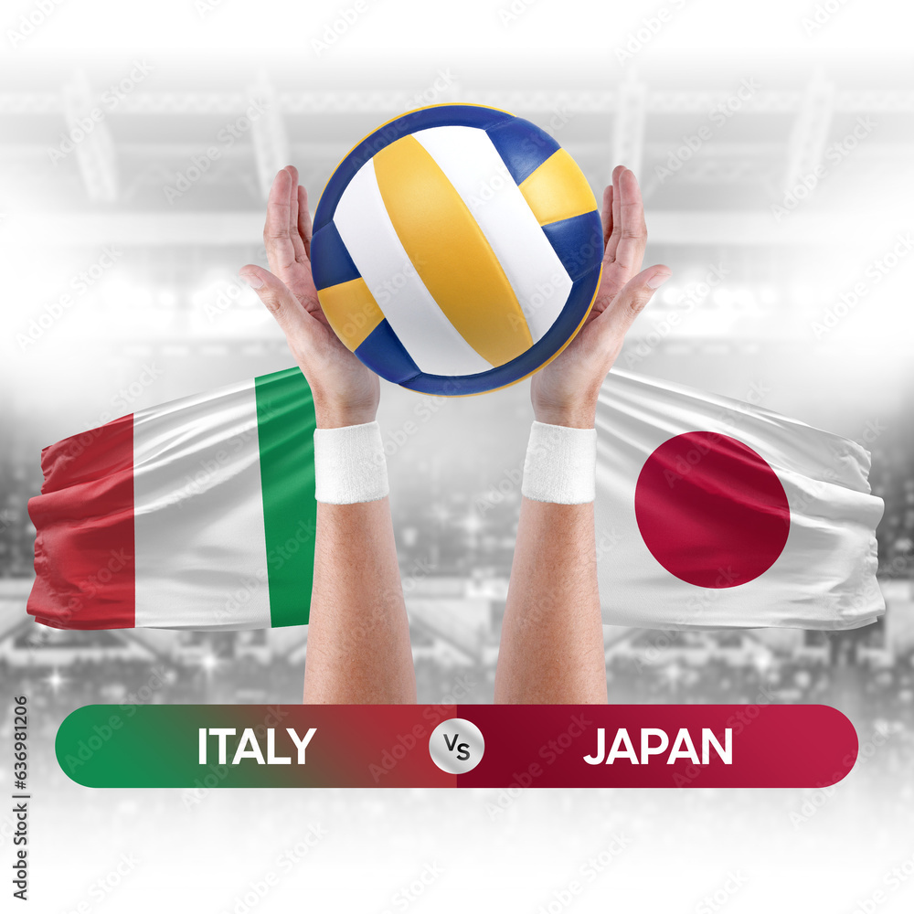 Italy vs Japan national teams volleyball volley ball match competition concept.