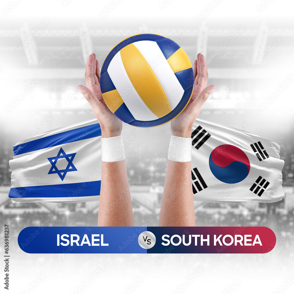 Israel vs South Korea national teams volleyball volley ball match competition concept.