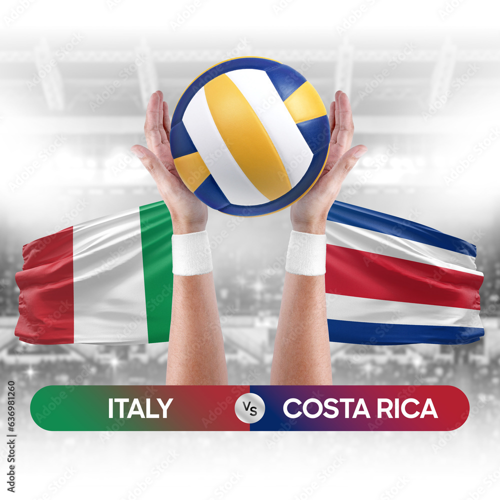 Italy vs Costa Rica national teams volleyball volley ball match competition concept.