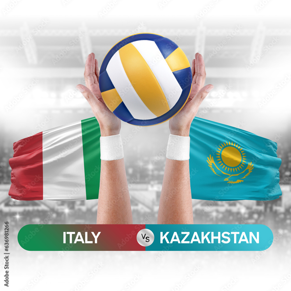 Italy vs Kazakhstan national teams volleyball volley ball match competition concept.