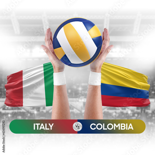 Italy vs Colombia national teams volleyball volley ball match competition concept.