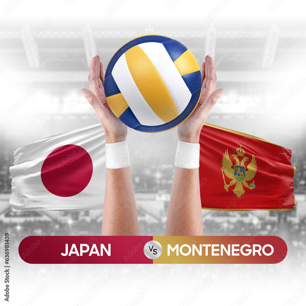 Japan vs Montenegro national teams volleyball volley ball match competition concept.