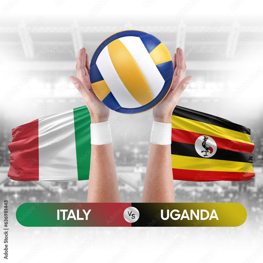 Italy vs Uganda national teams volleyball volley ball match competition concept.
