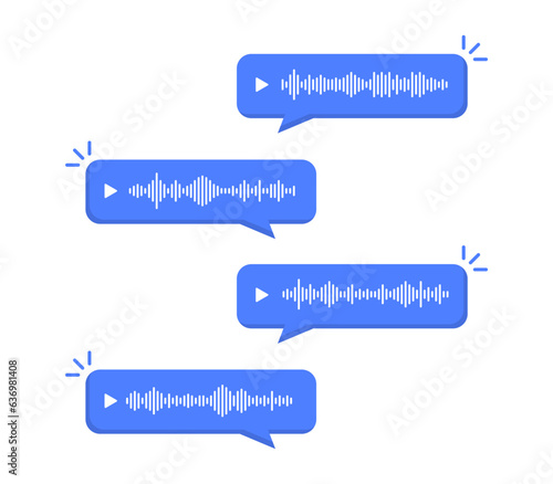 Voice message bubbles. Voice notes. Message bubble for social media. Audio message. Record voice message for phone correspondence. Vector illustration.