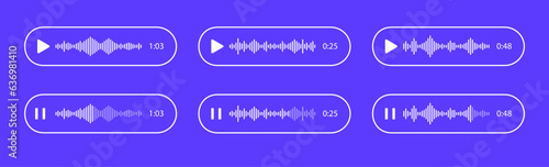 Voice message bubbles. Voice notes. Message bubble for social media. Audio message. Record voice message for phone correspondence. Vector illustration.