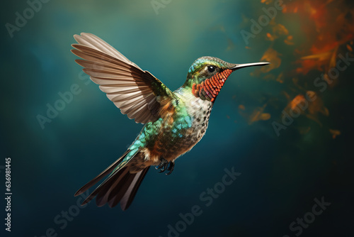 Image of a hummingbird flying, Bird, Wildlife Animals., Generative AI, Illustration.