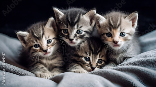Image of kittens on a blanket, Generative ai © Ozis