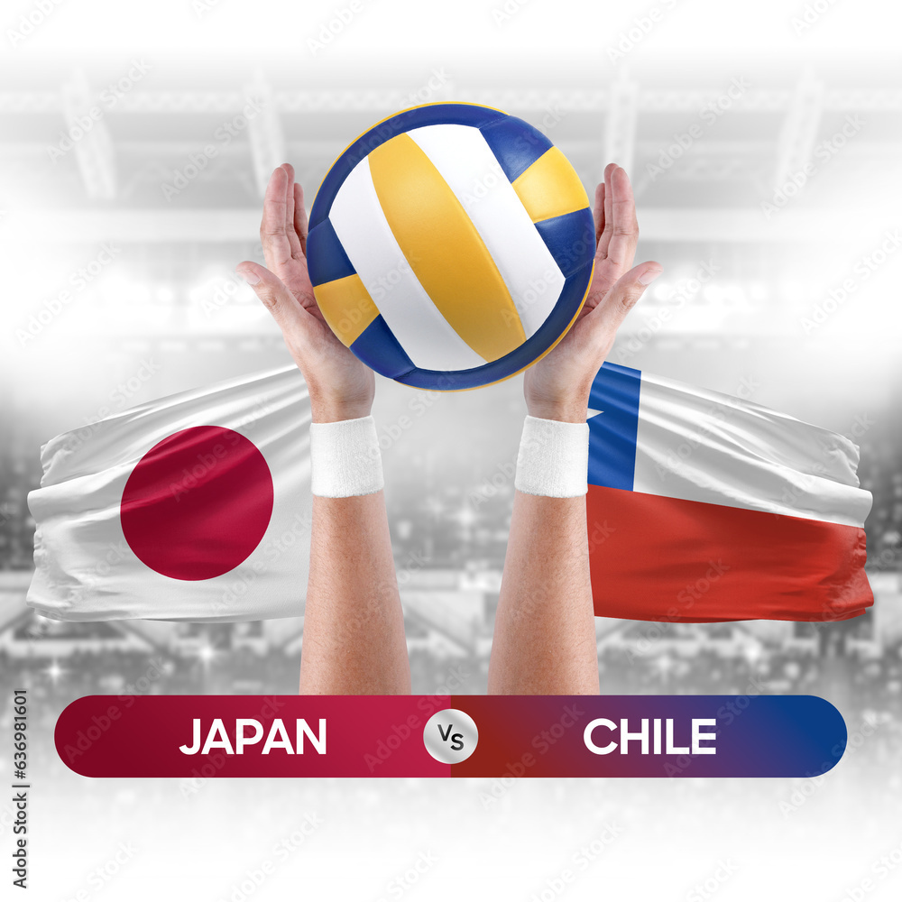 Japan vs Chile national teams volleyball volley ball match competition concept.