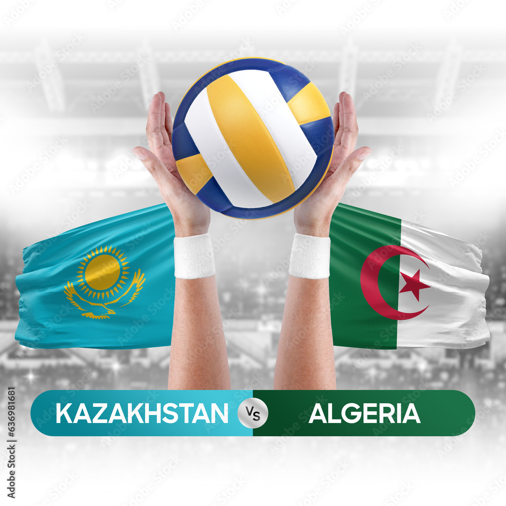 Kazakhstan vs Algeria national teams volleyball volley ball match competition concept.