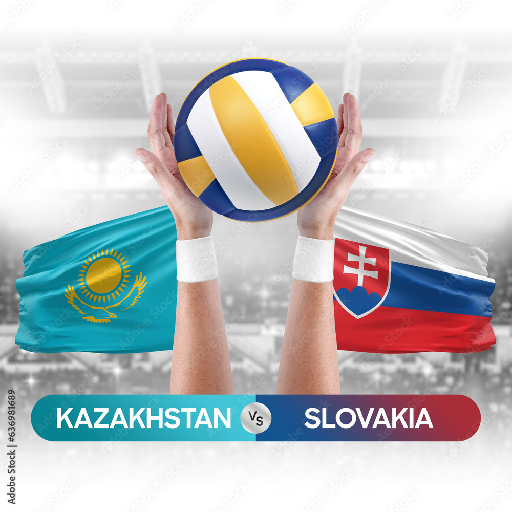 Kazakhstan vs Slovakia national teams volleyball volley ball match competition concept.