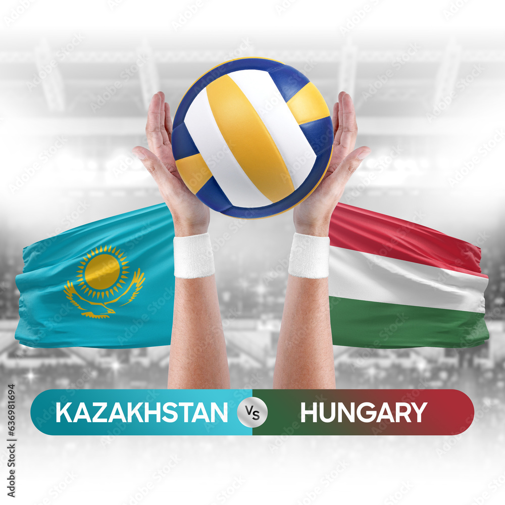 Kazakhstan vs Hungary national teams volleyball volley ball match competition concept.