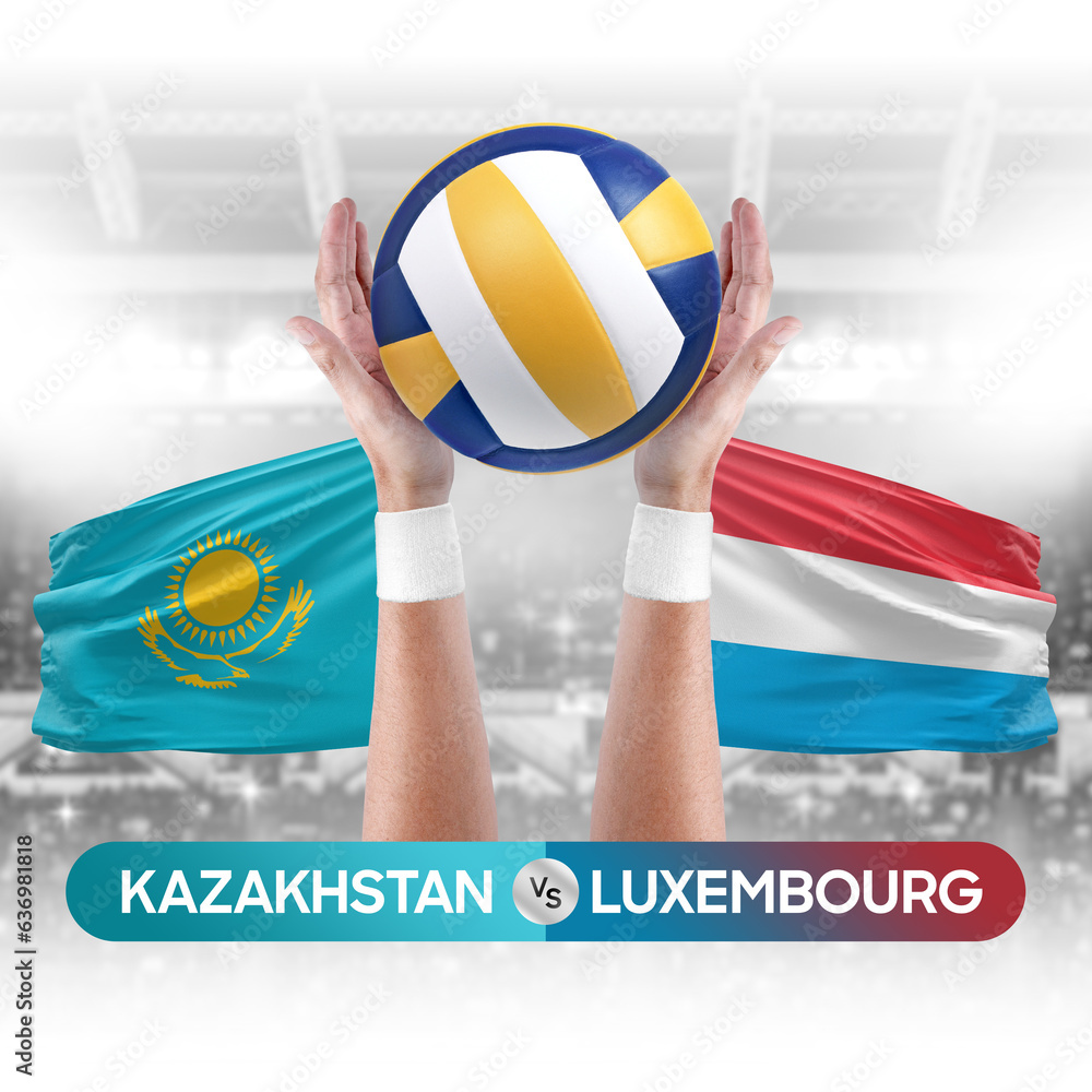 Kazakhstan vs Luxembourg national teams volleyball volley ball match competition concept.
