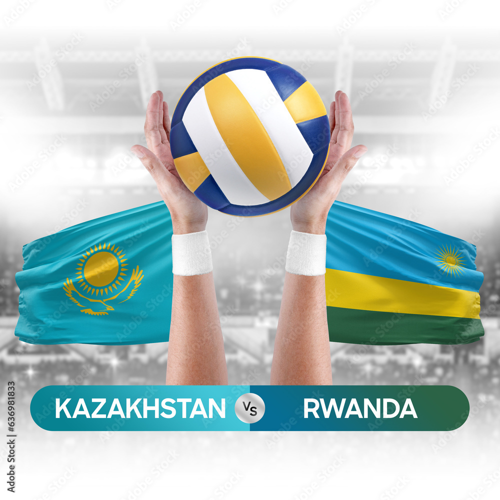 Kazakhstan vs Rwanda national teams volleyball volley ball match competition concept.