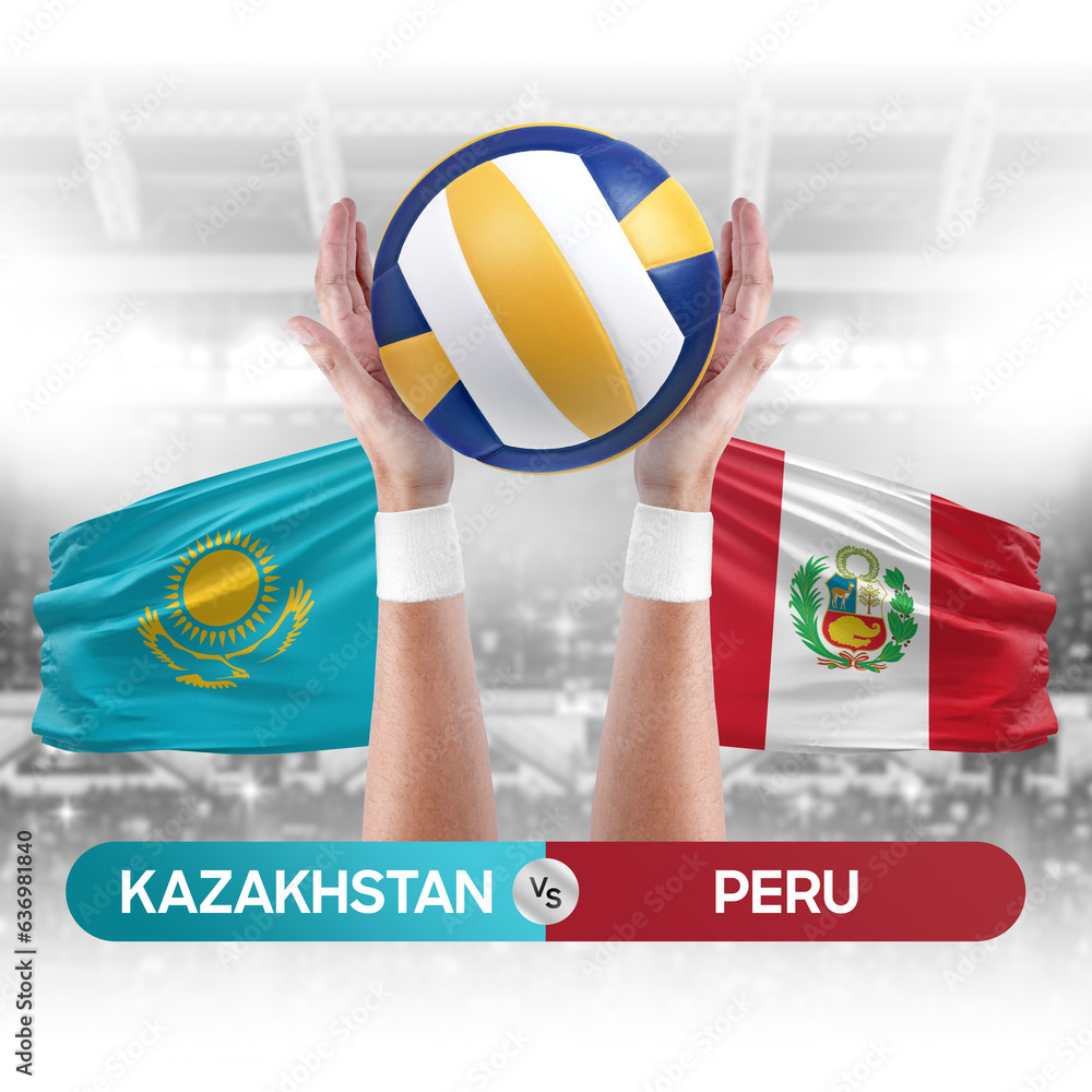 Kazakhstan vs Peru national teams volleyball volley ball match competition concept.