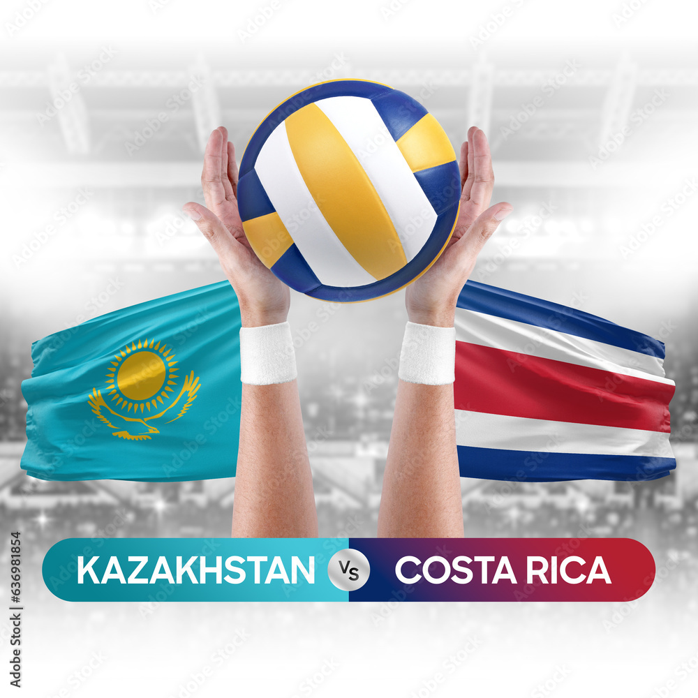 Kazakhstan vs Costa Rica national teams volleyball volley ball match competition concept.