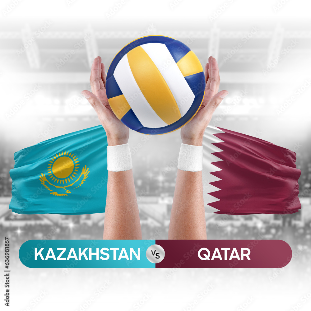 Kazakhstan vs Qatar national teams volleyball volley ball match competition concept.