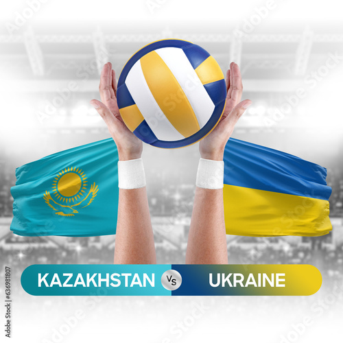 Kazakhstan vs Ukraine national teams volleyball volley ball match competition concept.