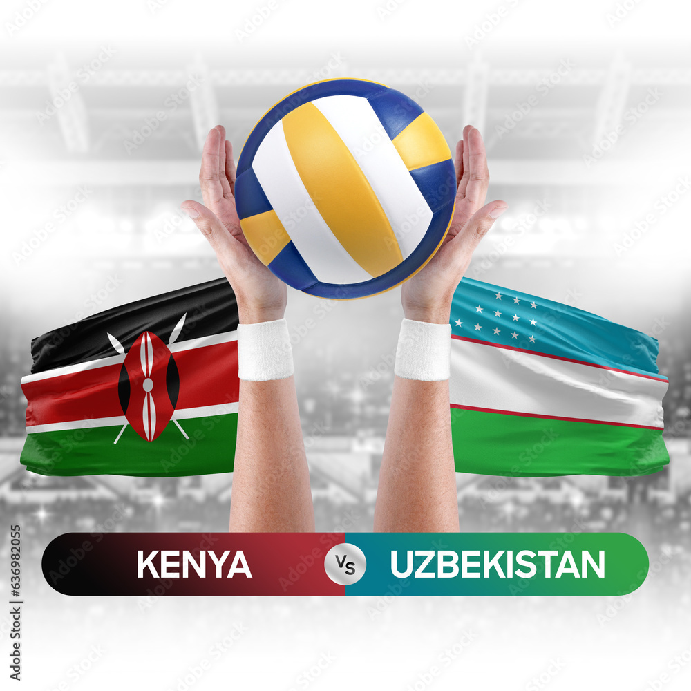 Kenya vs Uzbekistan national teams volleyball volley ball match competition concept.