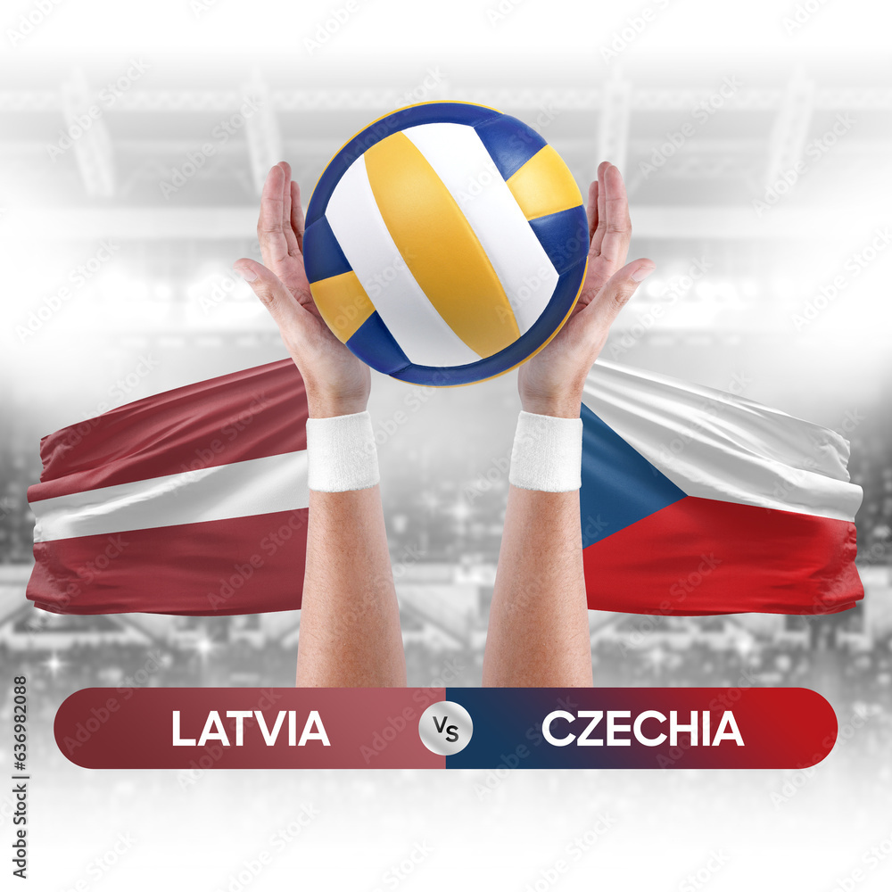 Latvia vs Czechia national teams volleyball volley ball match competition concept.