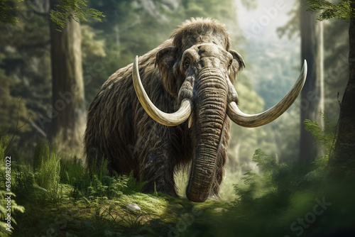 Image of a mammoth in the forest  Wildlife Animals.  Generative AI  Illustration.