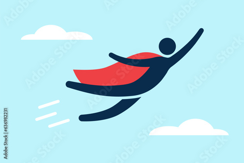 Flying stick figure hero silhouette illustration. Clipart image isolated on white background © dzm1try