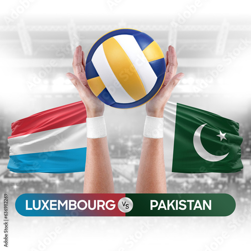 Luxembourg vs Pakistan national teams volleyball volley ball match competition concept.