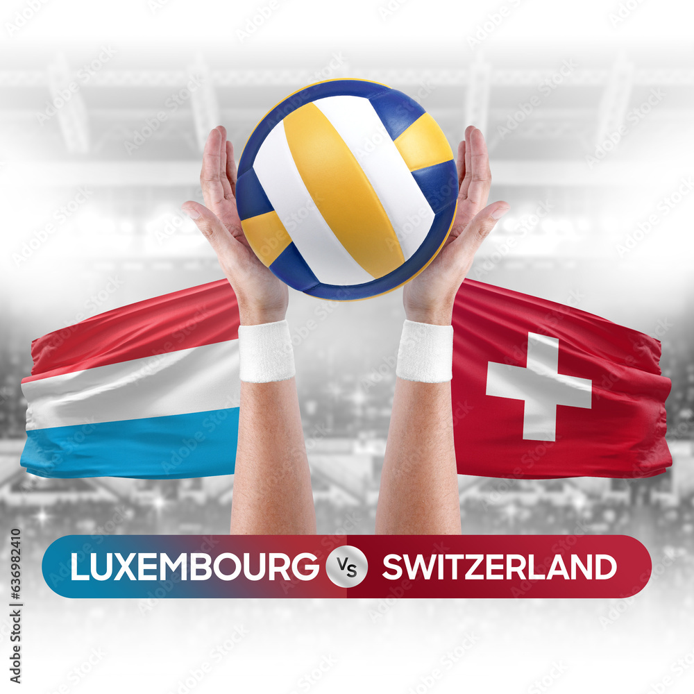 Luxembourg vs Switzerland national teams volleyball volley ball match competition concept.