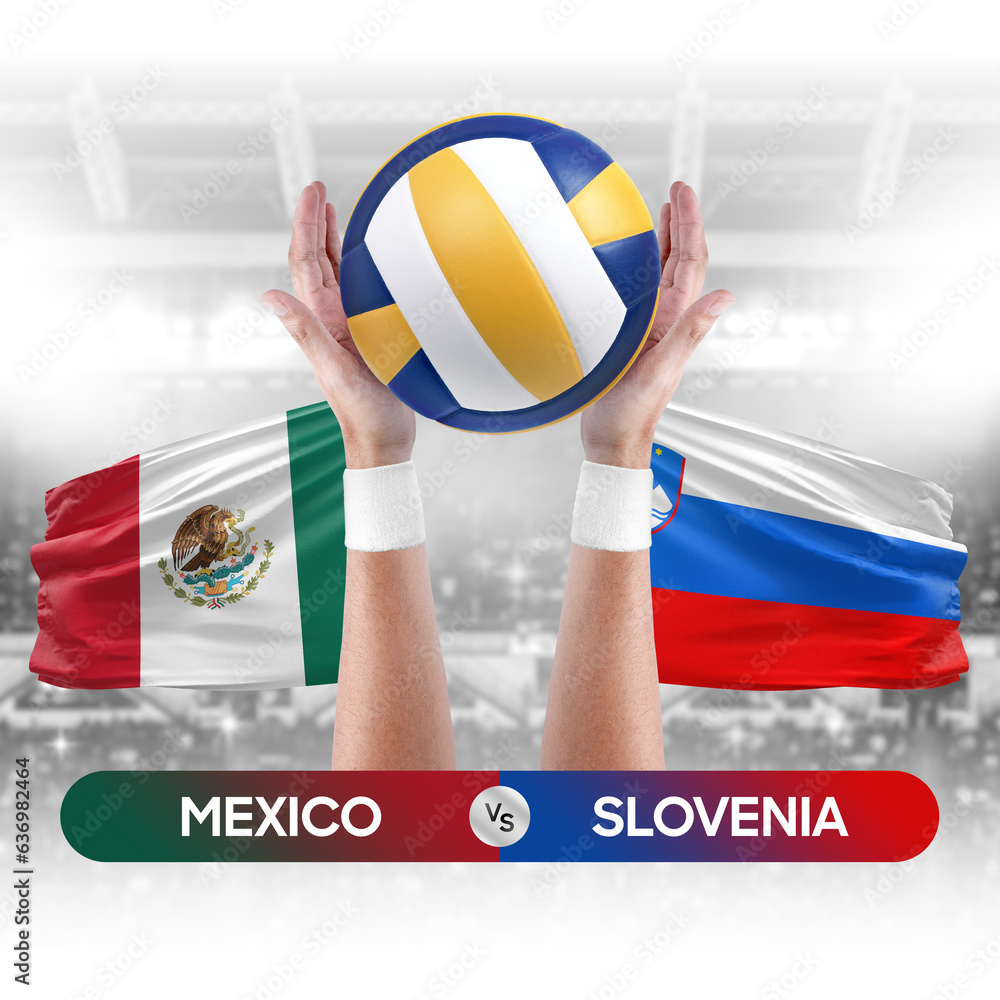 Mexico vs Slovenia national teams volleyball volley ball match competition concept.
