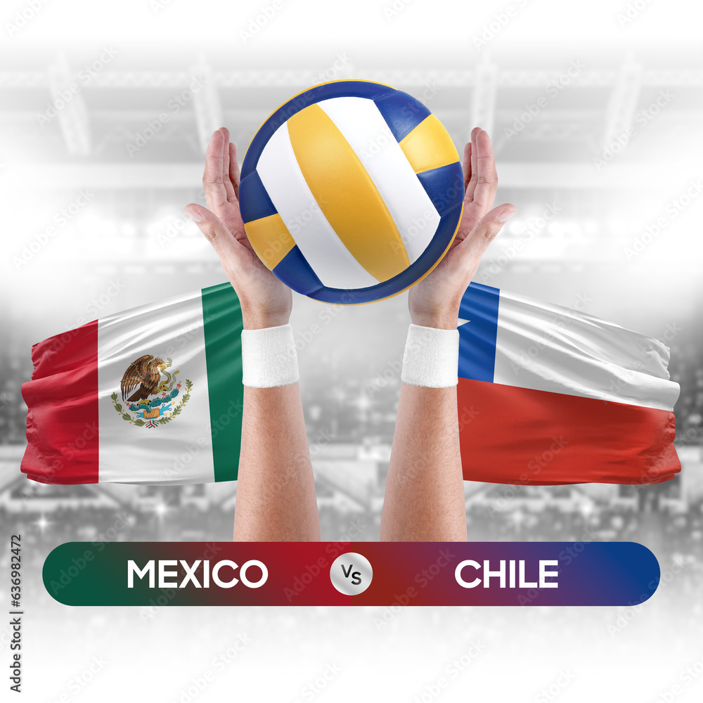 Mexico vs Chile national teams volleyball volley ball match competition concept.