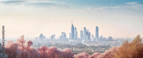 Urban majesty. Daytime skyline perspective. Skyscrapers and sunshine. Urban marvels in daylight. City elegance. Glimpse of downtown landmarks