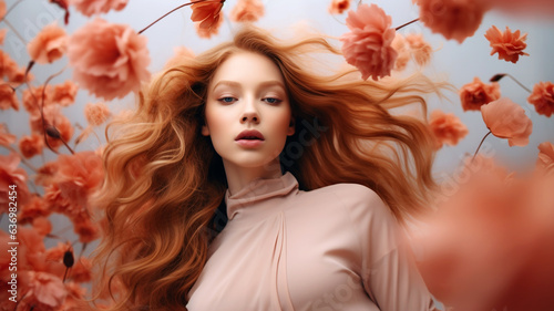 Elegant young woman with beautiful flowers