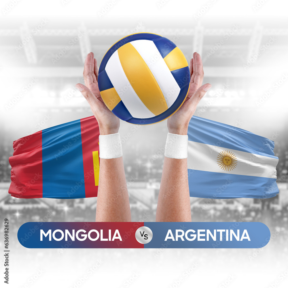 Mongolia vs Argentina national teams volleyball volley ball match competition concept.