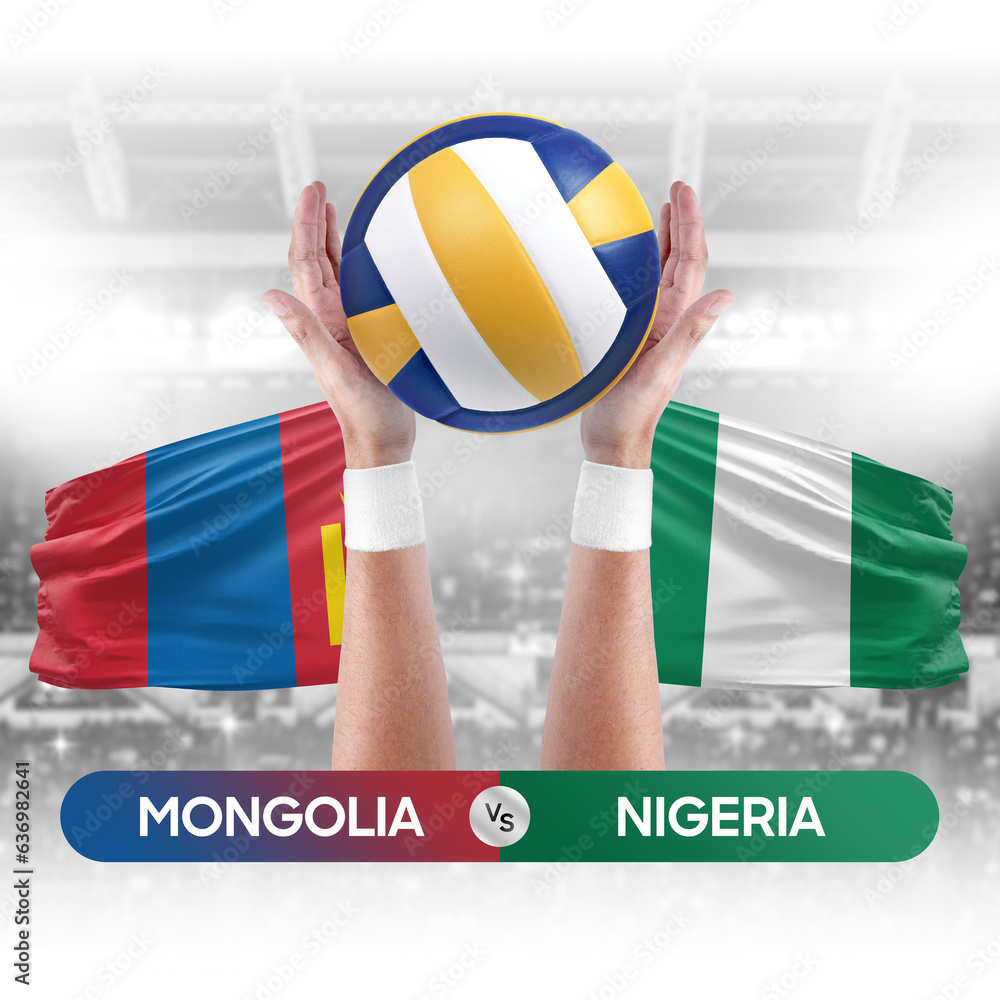 Mongolia vs Nigeria national teams volleyball volley ball match competition concept.