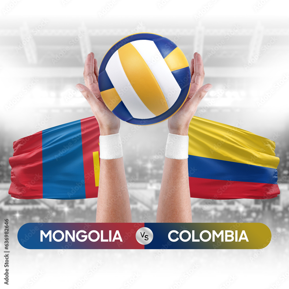 Mongolia vs Colombia national teams volleyball volley ball match competition concept.
