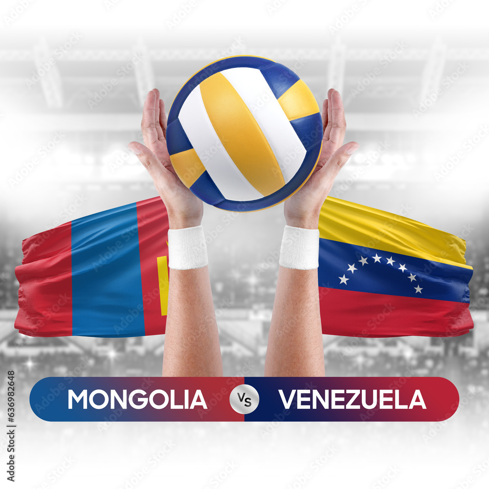 Mongolia vs Venezuela national teams volleyball volley ball match competition concept.