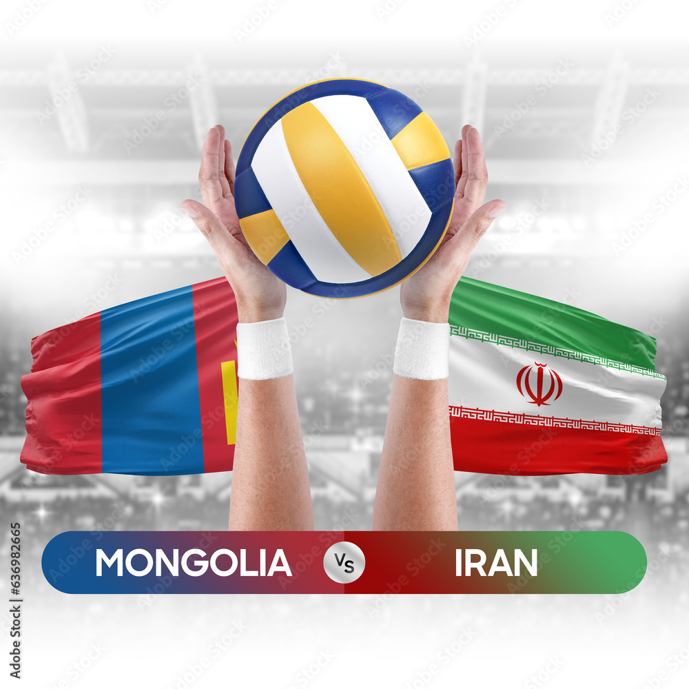 Mongolia vs Iran national teams volleyball volley ball match competition concept.