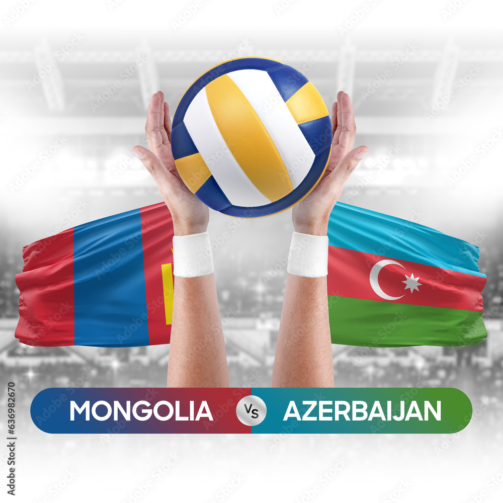 Mongolia vs Azerbaijan national teams volleyball volley ball match competition concept.