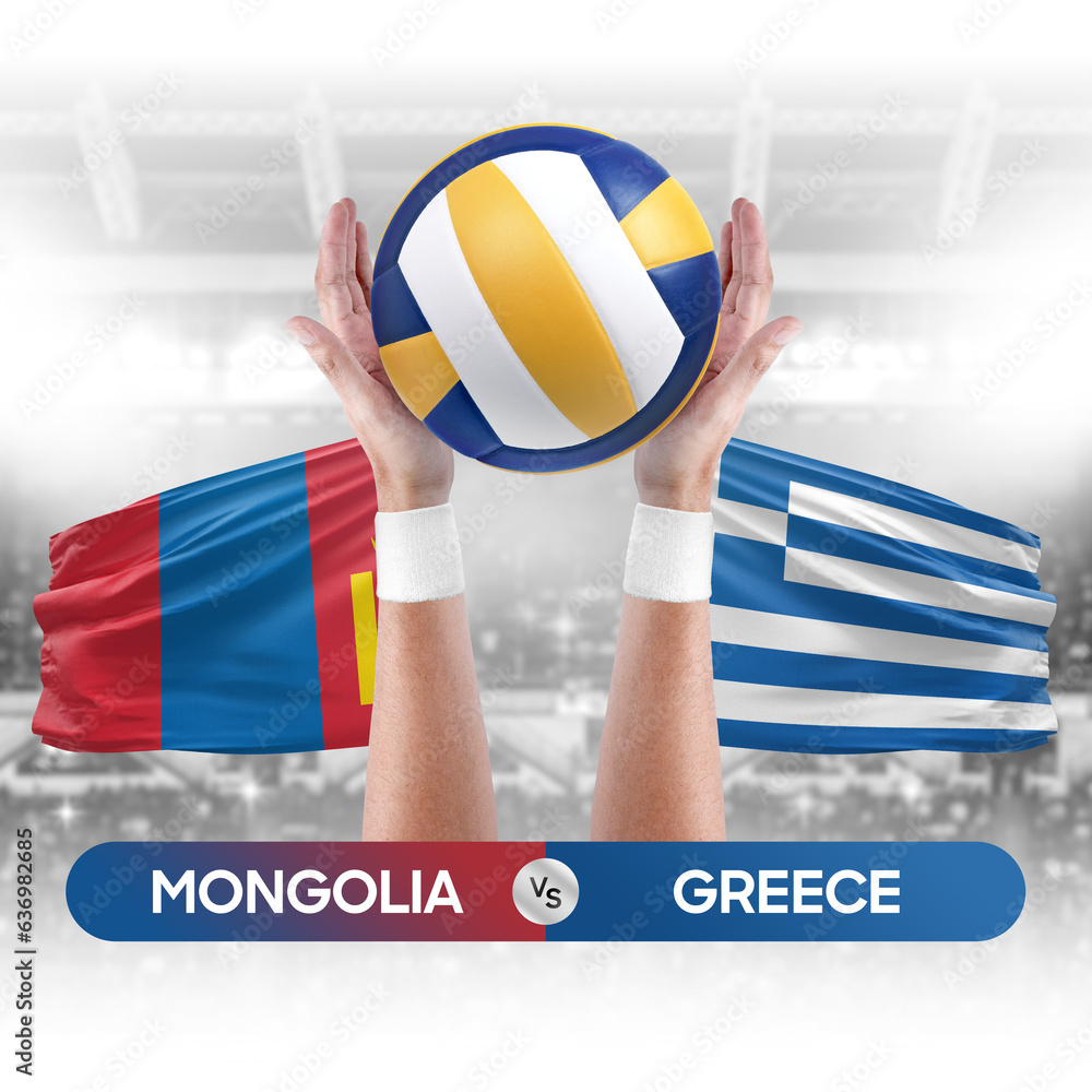 Mongolia vs Greece national teams volleyball volley ball match competition concept.