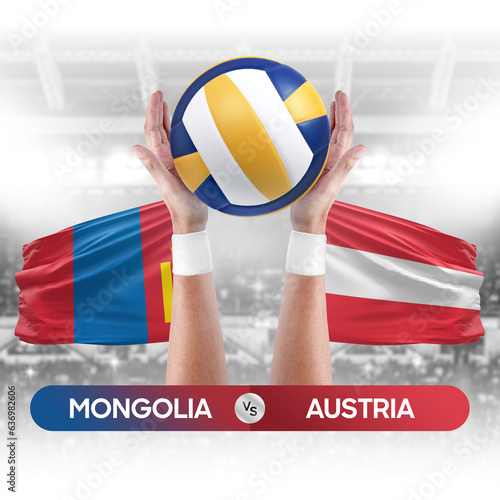 Mongolia vs Austria national teams volleyball volley ball match competition concept.