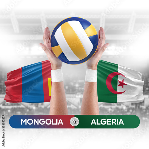 Mongolia vs Algeria national teams volleyball volley ball match competition concept.