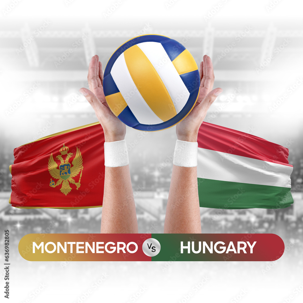 Montenegro vs Hungary national teams volleyball volley ball match competition concept.