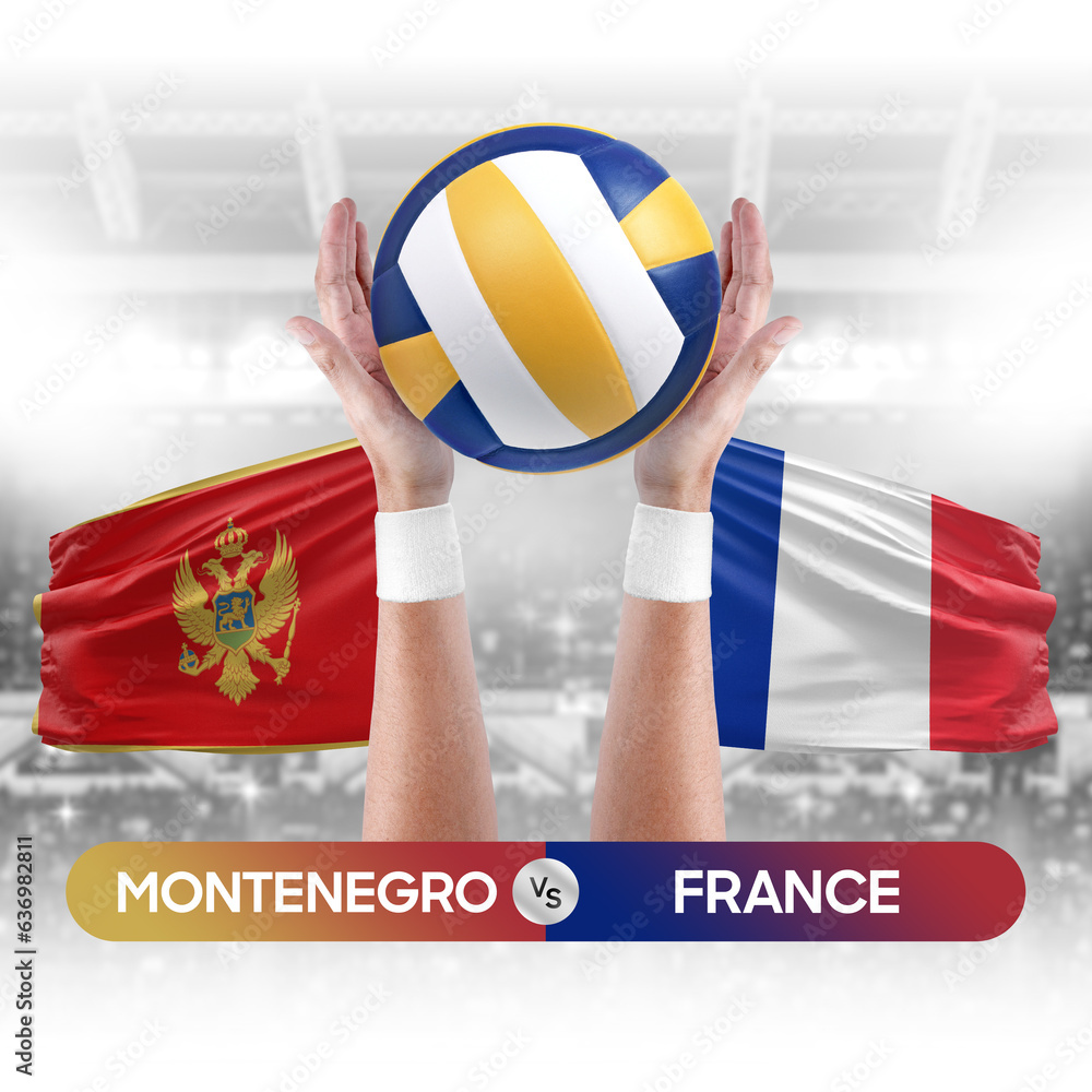 Montenegro vs France national teams volleyball volley ball match competition concept.