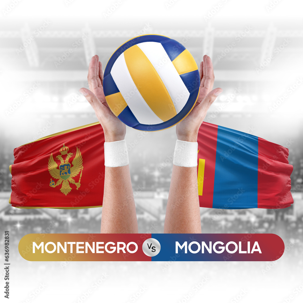 Montenegro vs Mongolia national teams volleyball volley ball match competition concept.