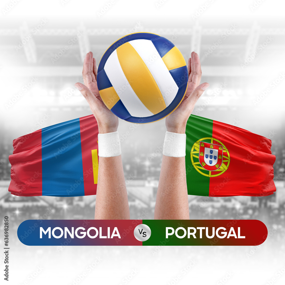 Mongolia vs Portugal national teams volleyball volley ball match competition concept.