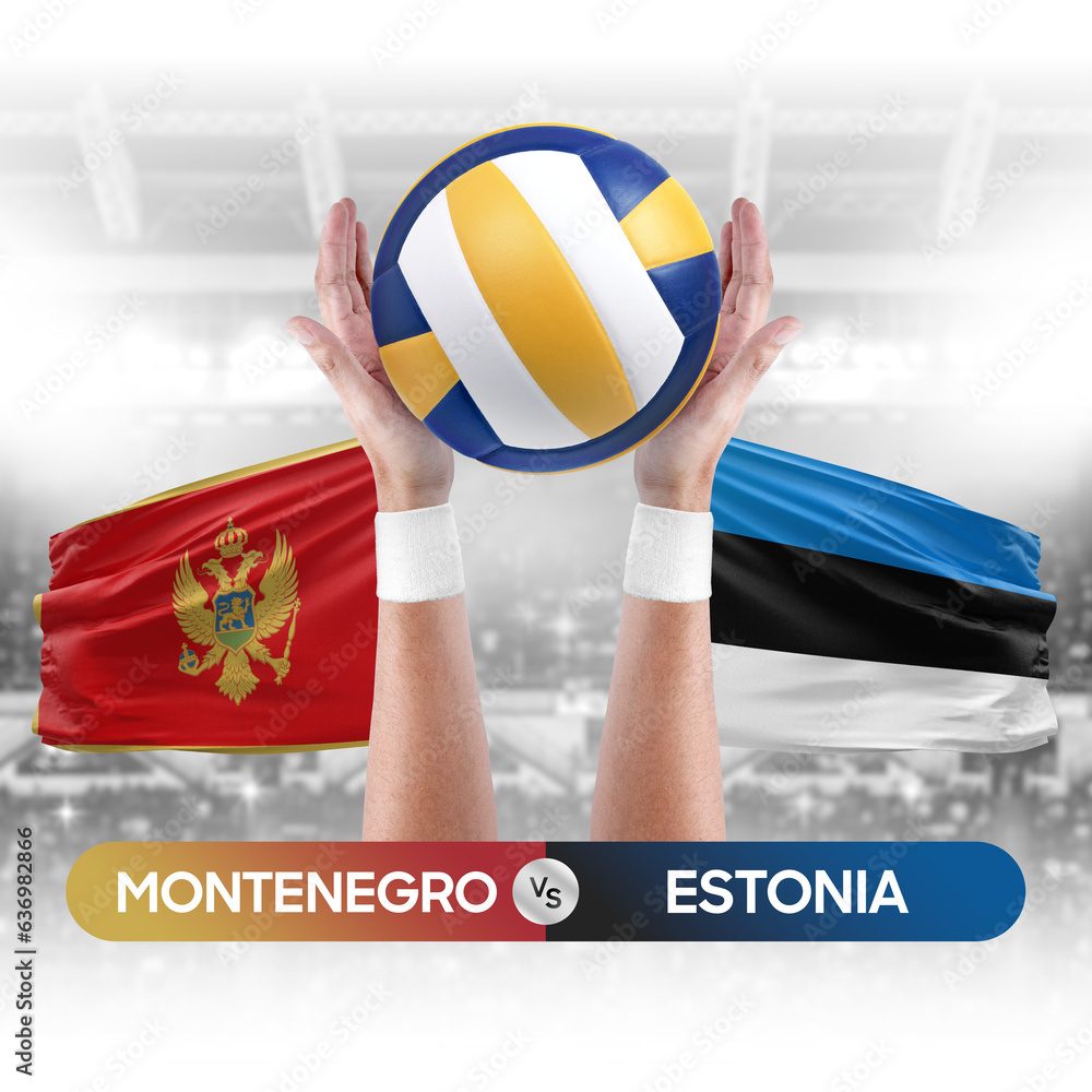 Montenegro vs Estonia national teams volleyball volley ball match competition concept.