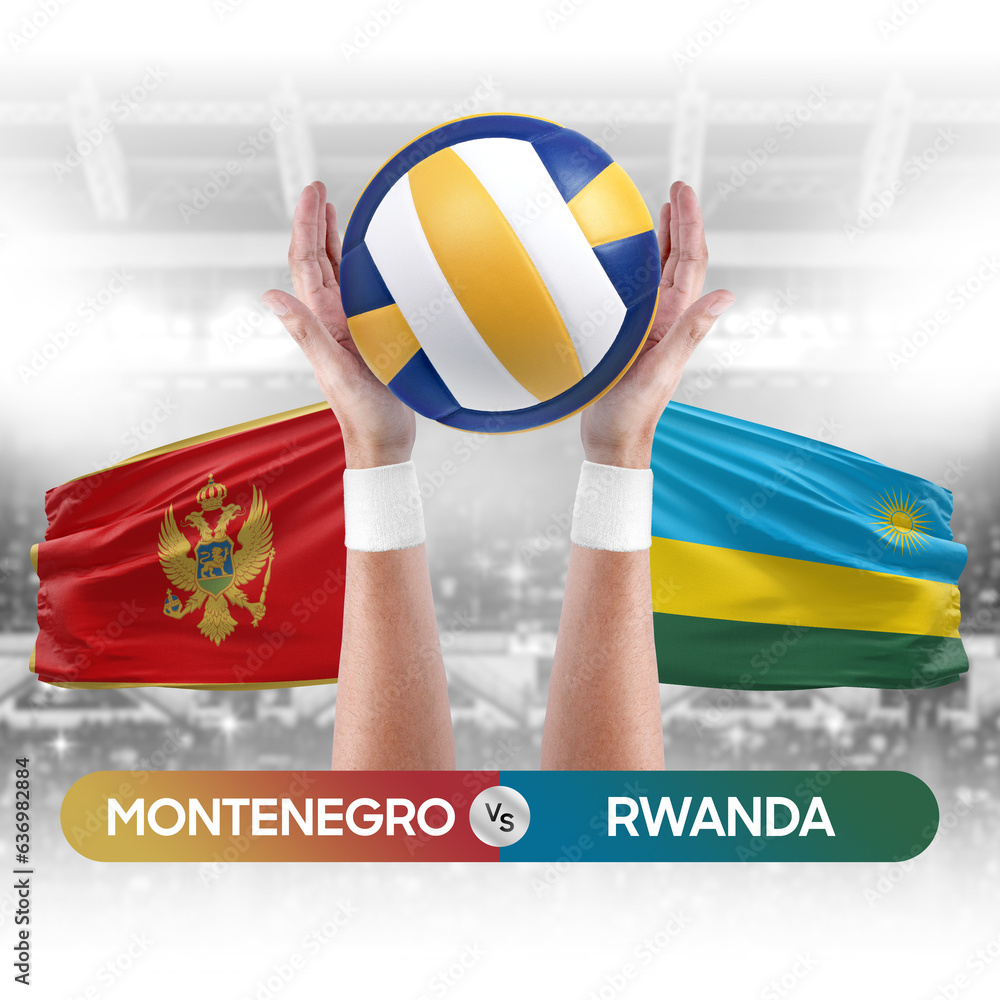 Montenegro vs Rwanda national teams volleyball volley ball match competition concept.