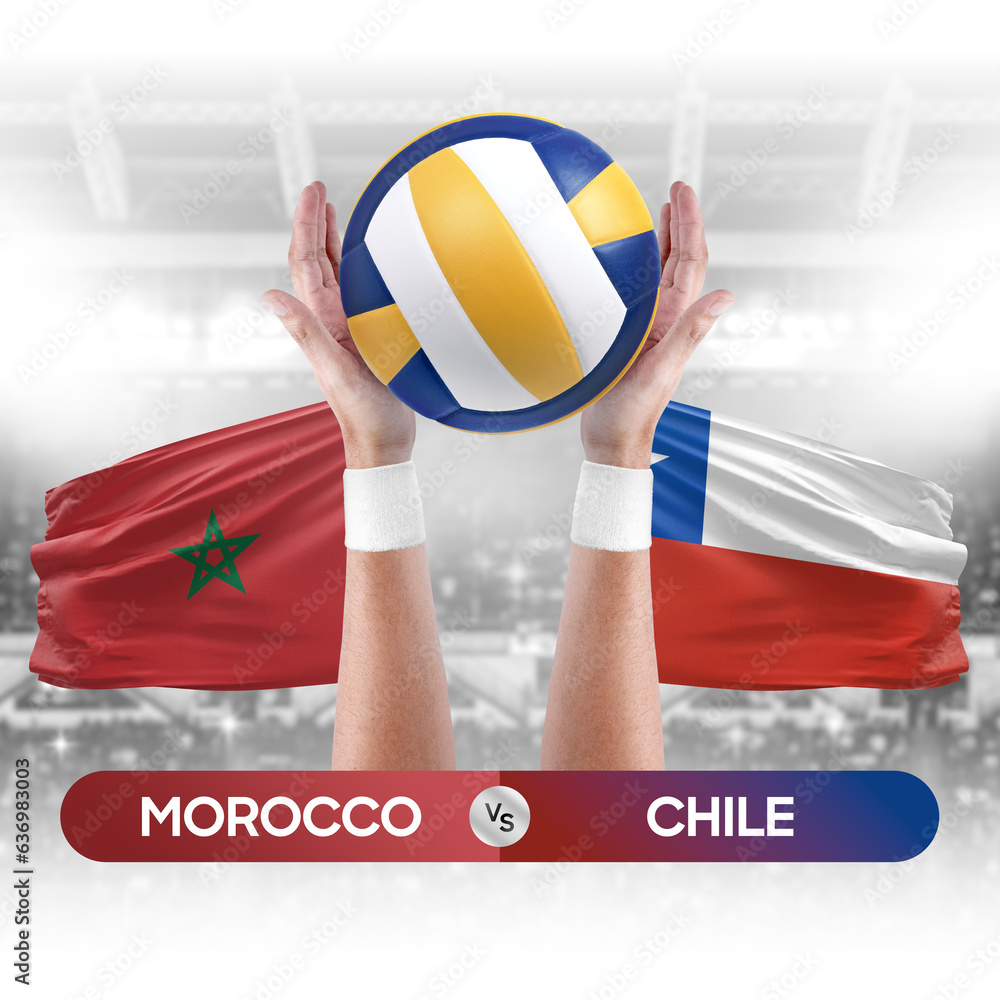 Morocco vs Chile national teams volleyball volley ball match competition concept.
