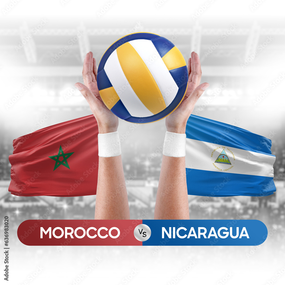 Morocco vs Nicaragua national teams volleyball volley ball match competition concept.